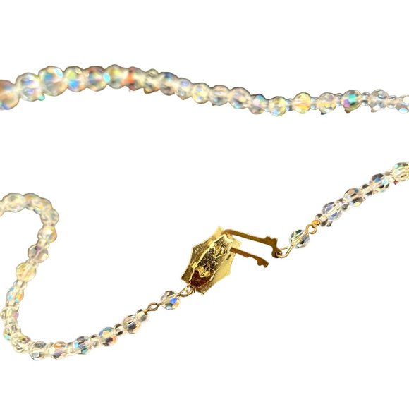 Vtg Clear Iridescent Crystal Necklace and Earring Set Beaded - Picture 6 of 8